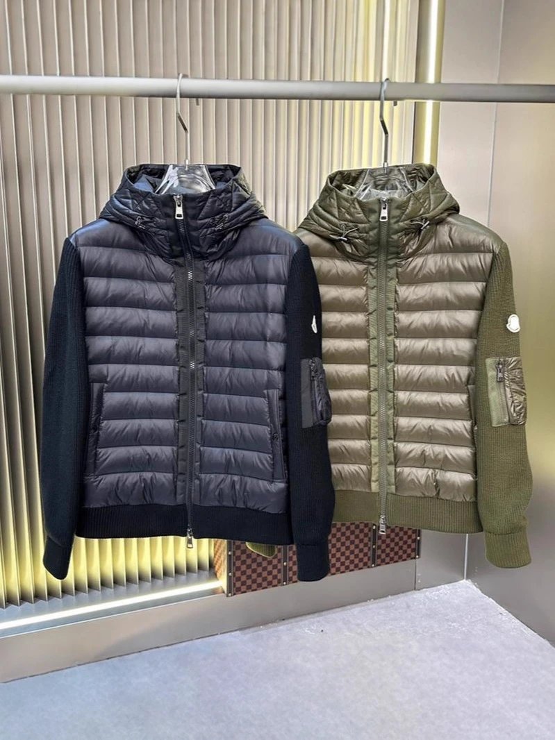 New European Style M Brand Knit Spliced Casual Down Jacket Men White Duck Down Warm Trendy Slim Fit Down Coat