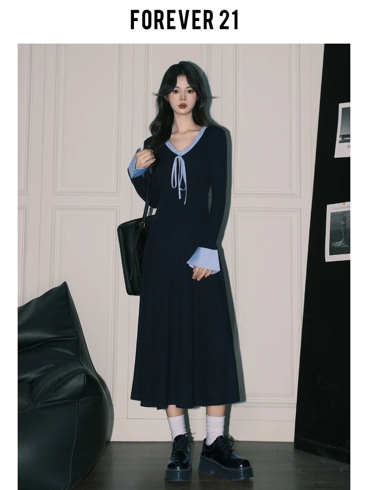 Design Forever 21 Knit Dress with Contrast Collar and Cuff in Black Dress - 3