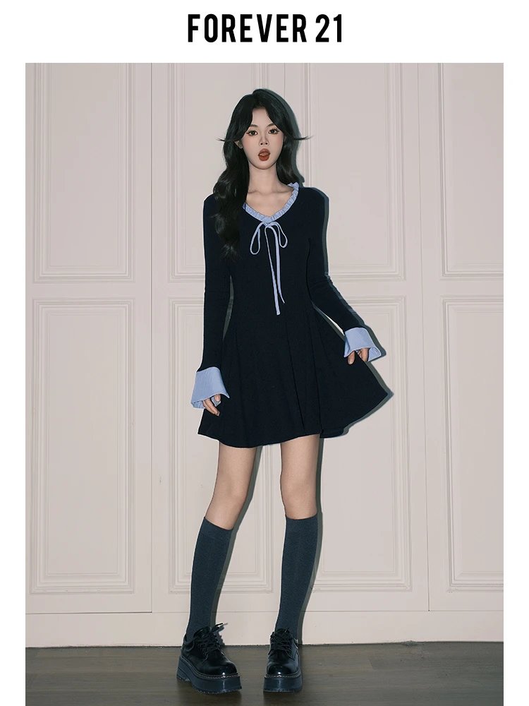 Design Forever 21 Knit Dress with Contrast Collar and Cuff in Black Dress - 5