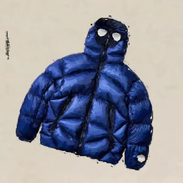Design Puffer Jacket with Hood and Goggle Detail Blue Down-Jacket - 1
