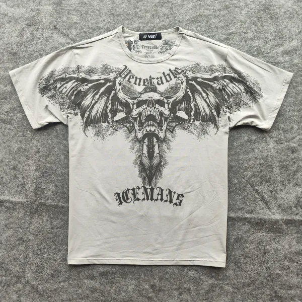 Design Venerable Ice Mans Skull Graphic T-Shirt Beige T-Shirts - 1