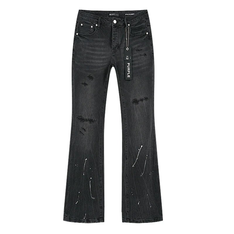 Purple Brand Jeans Slim Distressed Paint Splatter Black