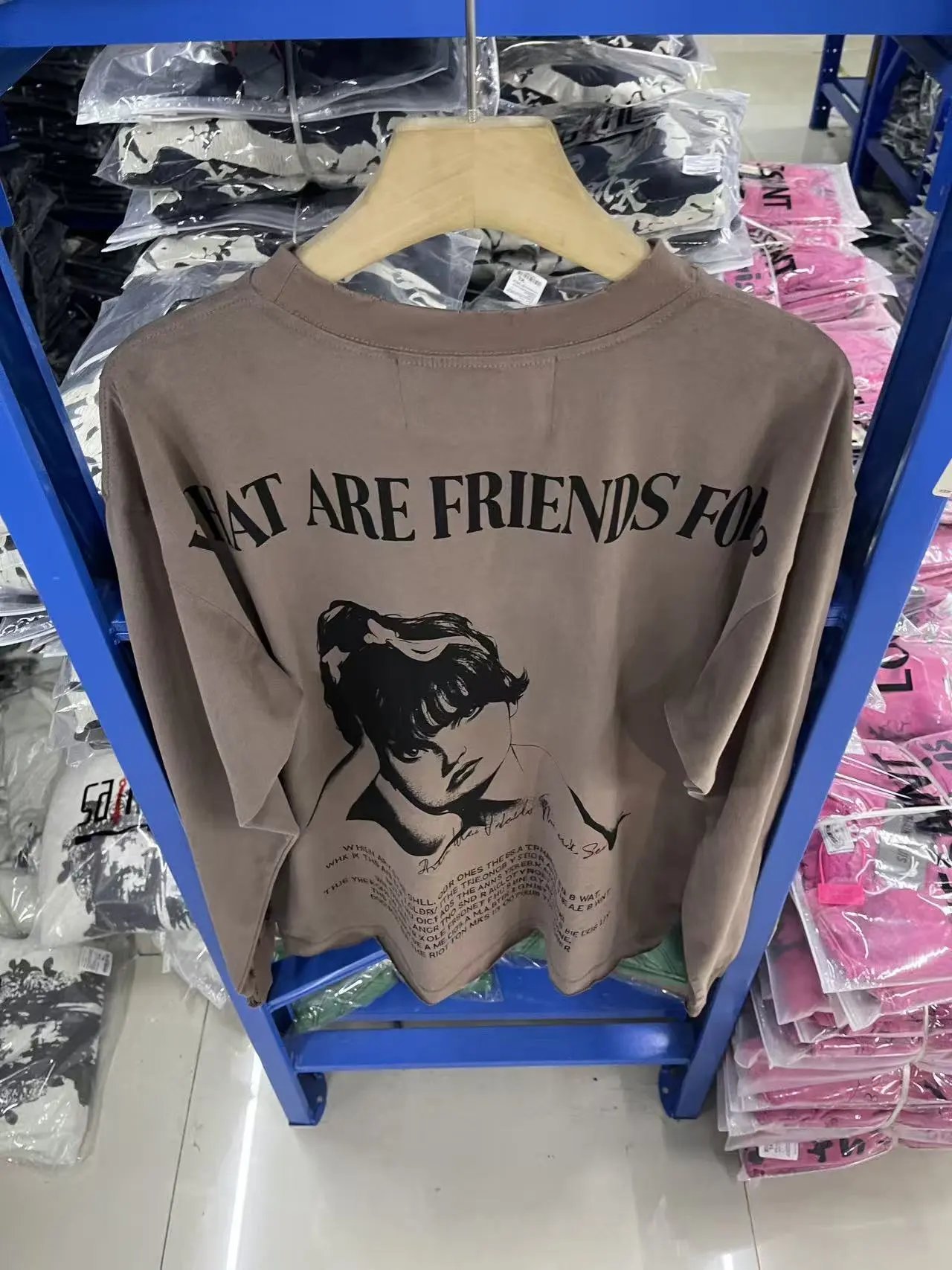 Design Flowers Of Anger Distressed Long Sleeve Tee Beige T-Shirts - 2