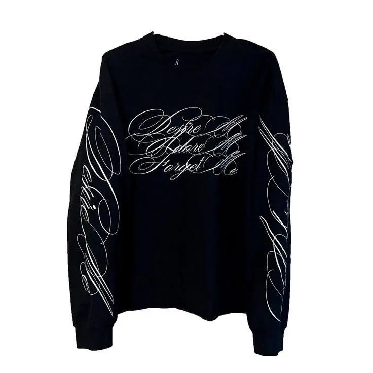 Recommended Featured Items! Hand drawn art English oversize street hip-hop men's and women's long sleeved t-shirt