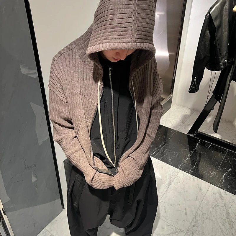 Design Ribbed Zip-Up Cardigan Beige Outerwear - 9