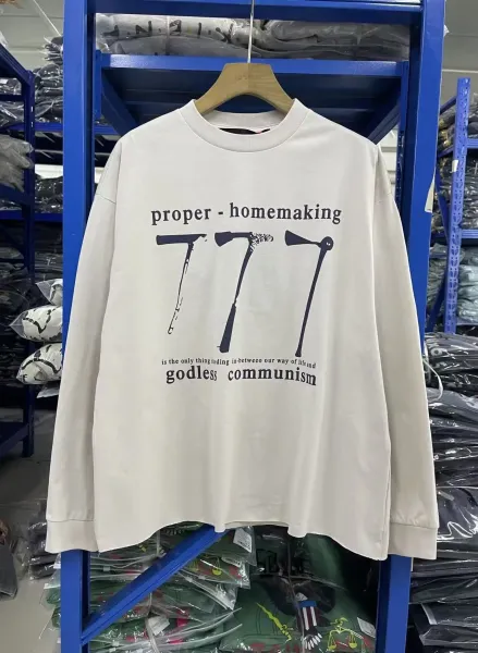 Design Proper Homemaking Godless Communism Long Sleeve T-Shirt Beige - 1
