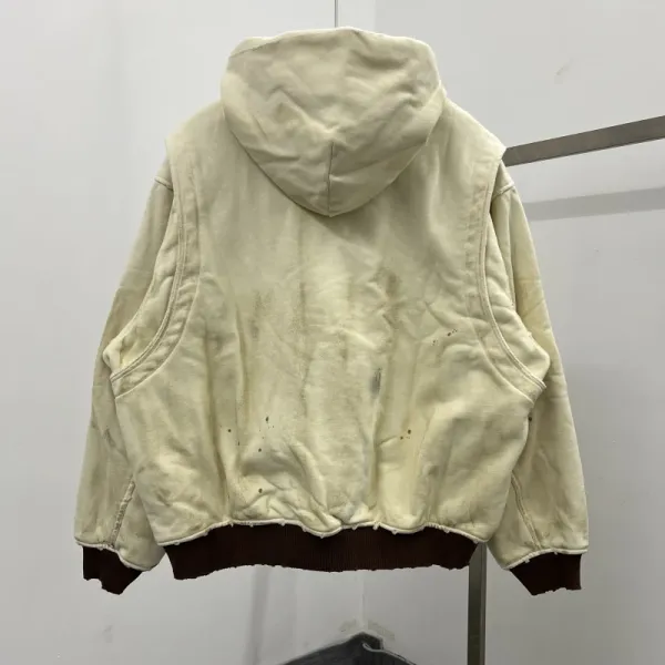 Design Distressed Oversized Zip-Up Hoodie with 'I Had A Fever About You' Print Beige - 2