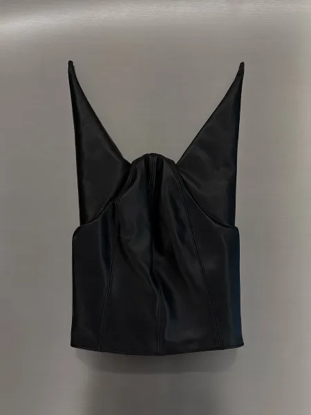 Design Leather Horned Hood Black Accessory - 2