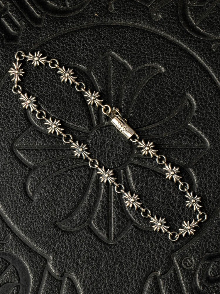 Tinye Cross Flower Bracelet 925 Sterling Silver Classic Cross Dark Punk Vintage Unisex