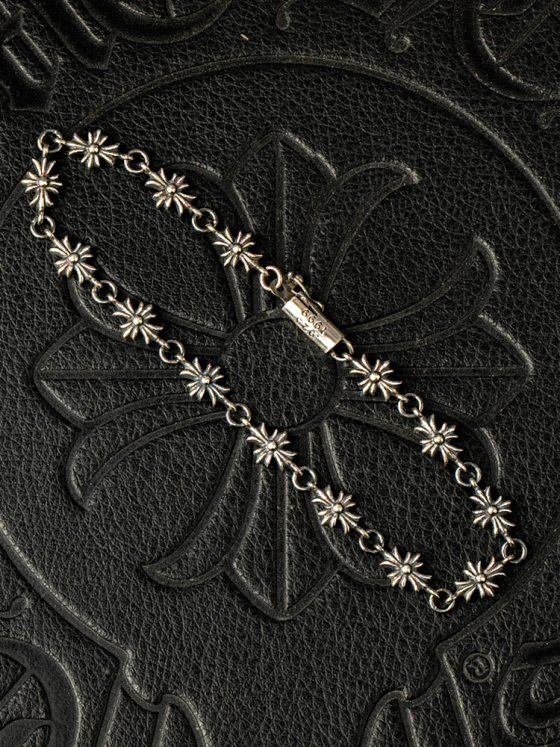 Tinye Cross Flower Bracelet 925 Sterling Silver Classic Cross Dark Punk Vintage Unisex