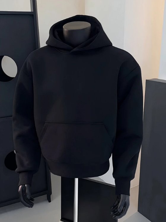 Cleanfit Black Hoodie Men's Spring and Autumn High Weight Heavy Hoodie Inner Top American High Street Front Shoulder Coat