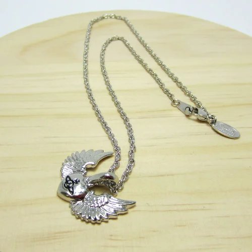 Vivienne Westwood Angel Wing Heart Pendant Necklace Silver Jewelry - 9