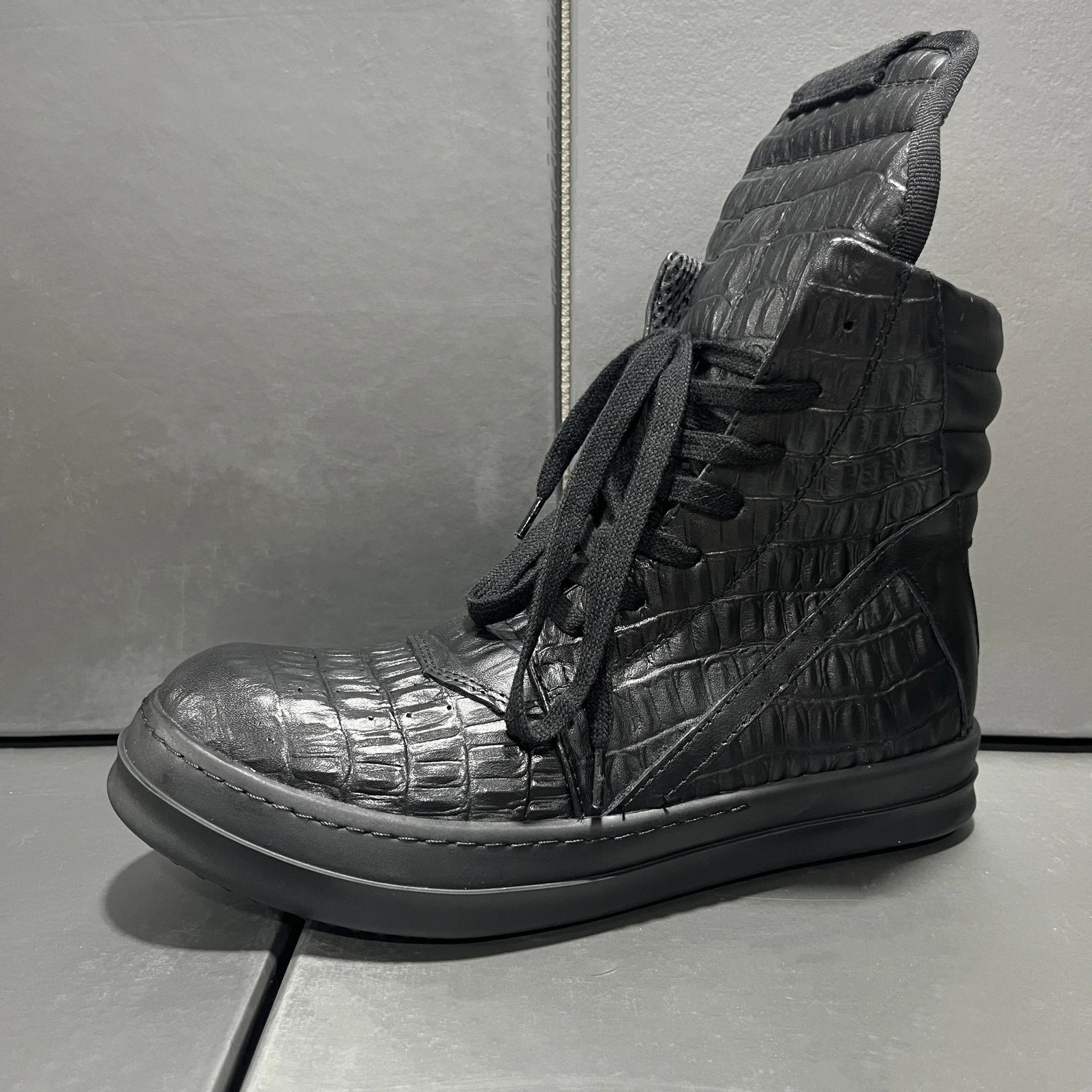 Rick Owens DRKSHDW Croc-Embossed High-Top Boot Black