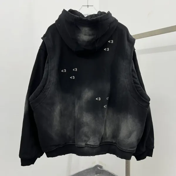 Design Distressed Oversized Zip-Up Hoodie with 'I Had A Fever About You' Print Beige - 4