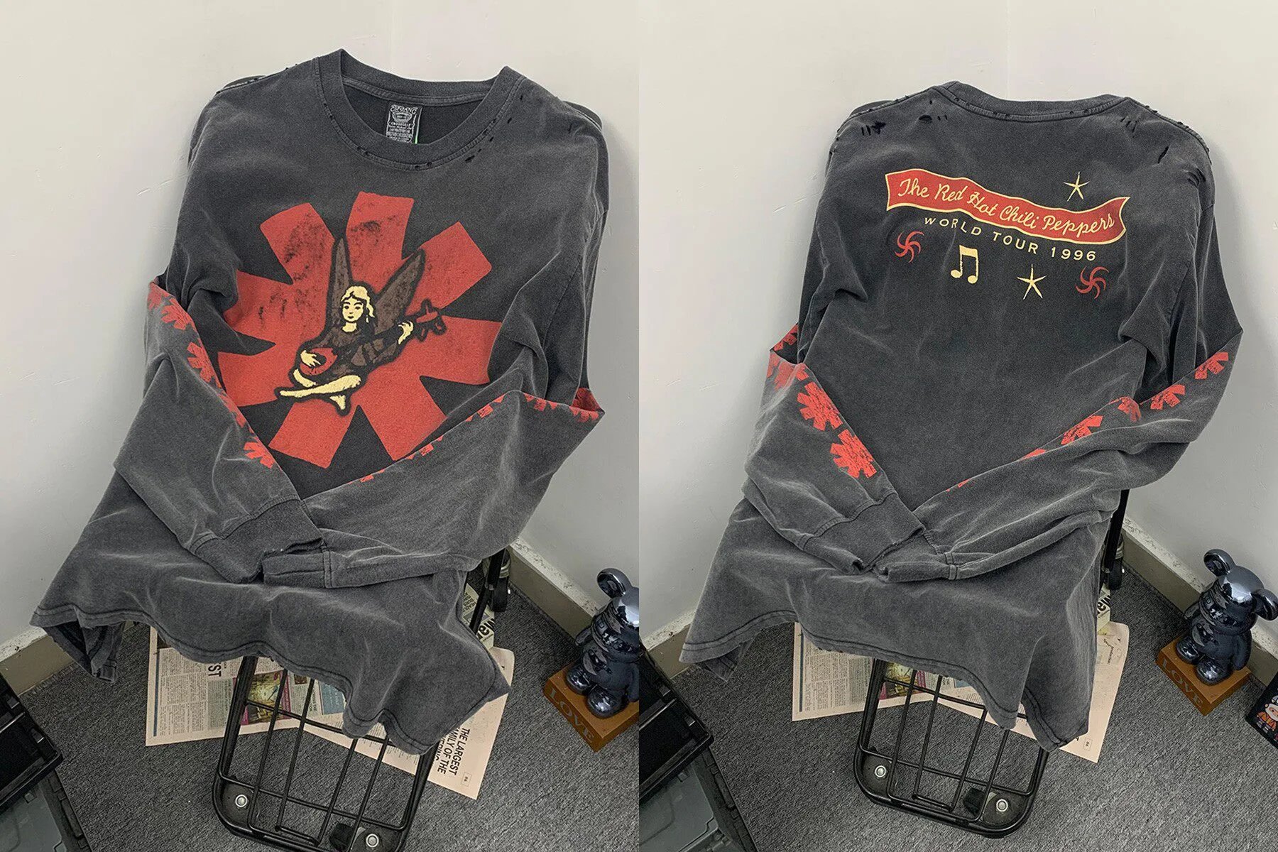 Washed Black Red Chili Band Long Sleeve