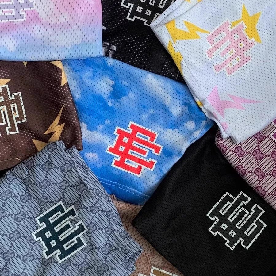 American Streetwear Eric Emanuel EE Print Shorts Logo Training Shorts Mesh Drawstring Sweat Shorts