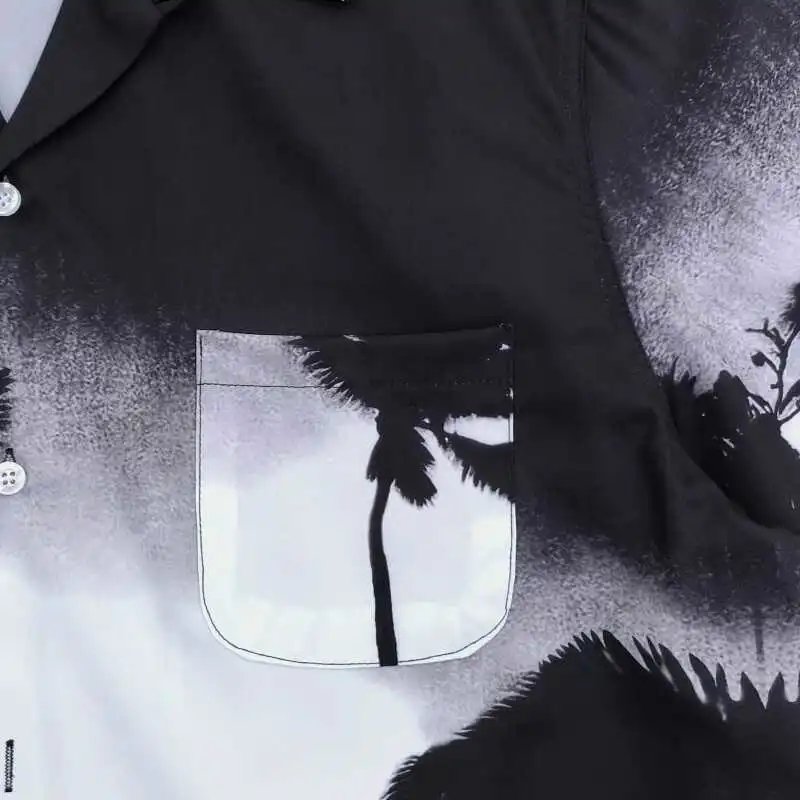 Design Hawaiian Shirt Black and White Palm Tree Print Shirt - 3