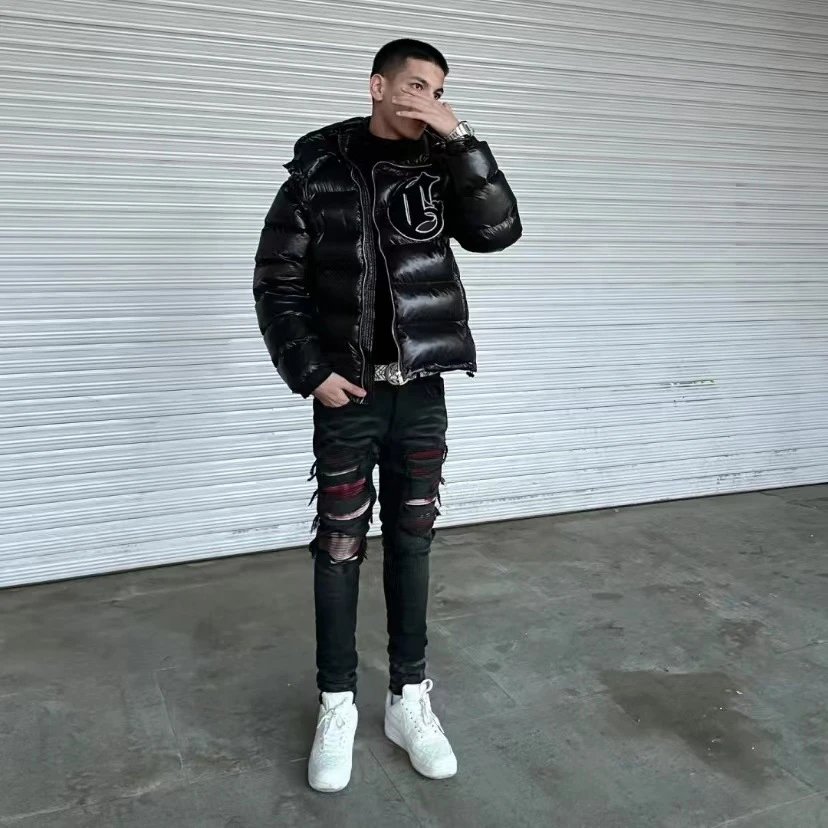 Design Puffer Jacket with Graphic Logo Black Down-Jacket - 2