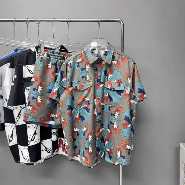 Design Floral Print Elastic Waist Shorts and Shirt Set - 2