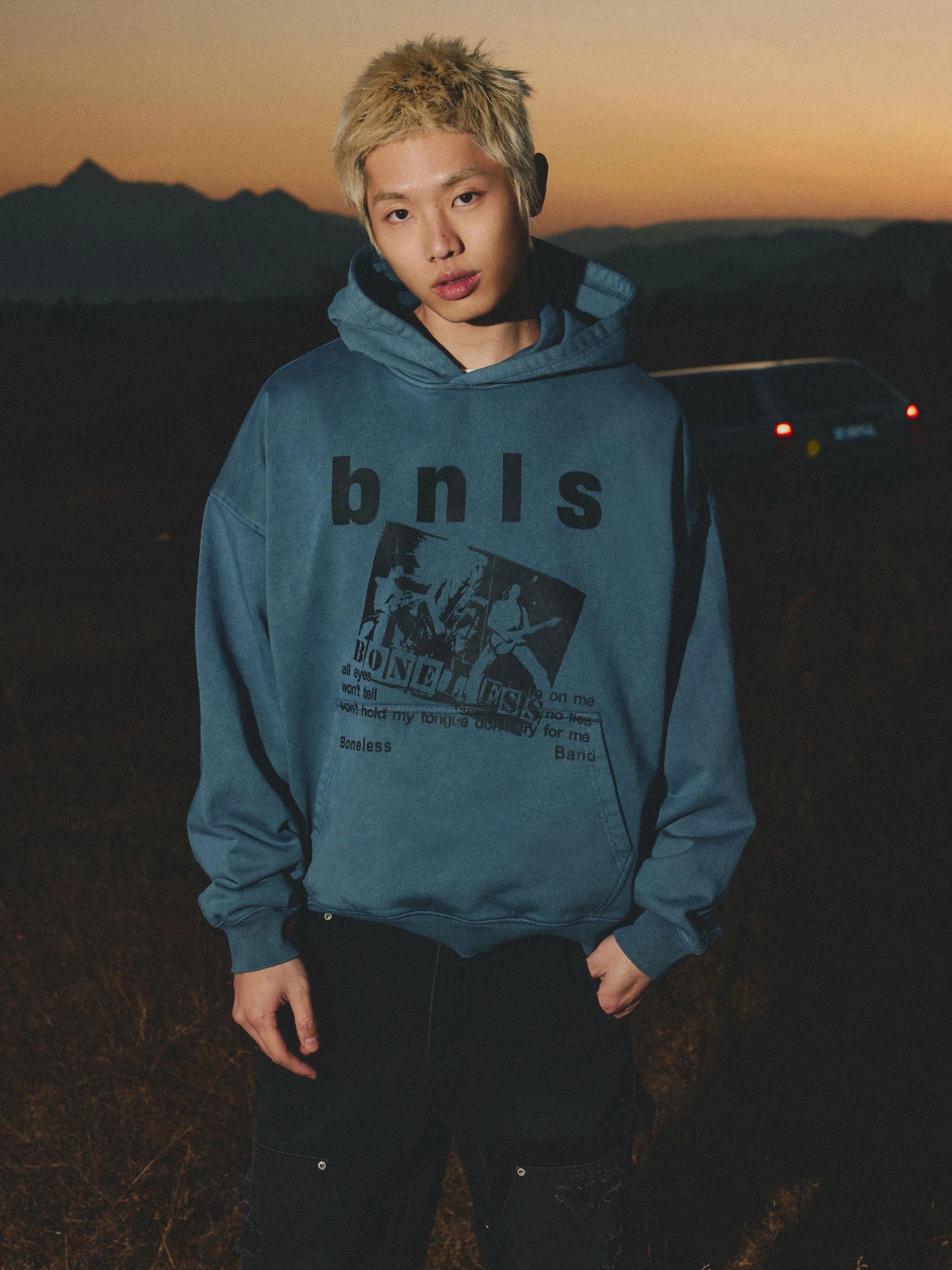 Design Distressed Graphic Hoodie in Washed Indigo - 2