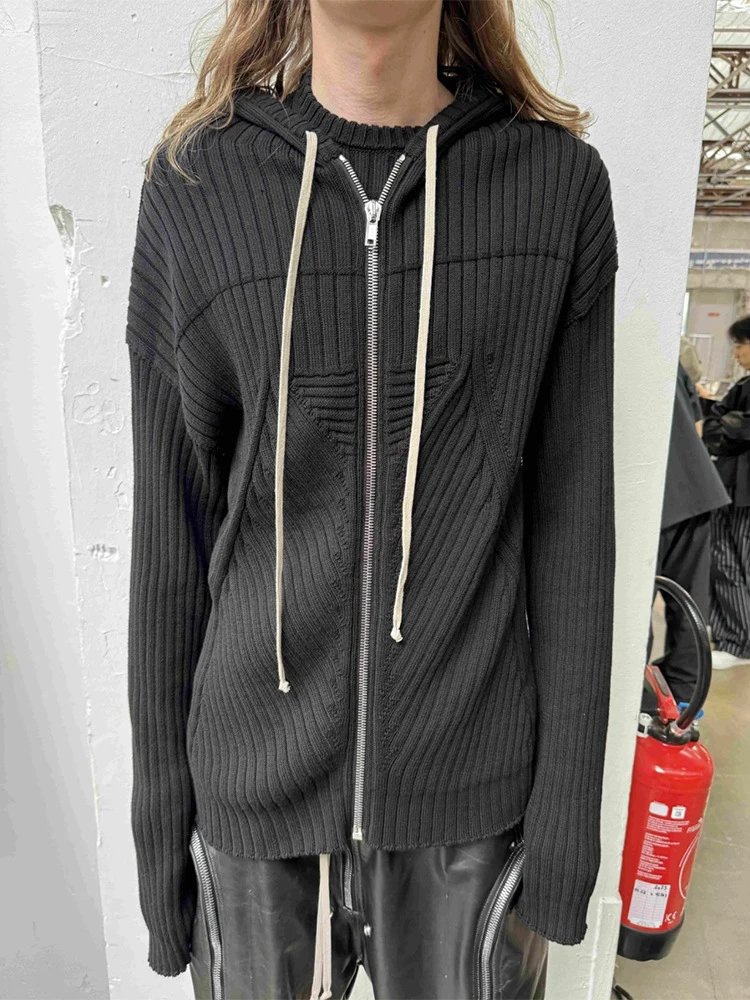 Design Ribbed Zip-Up Cardigan Beige Outerwear - 3