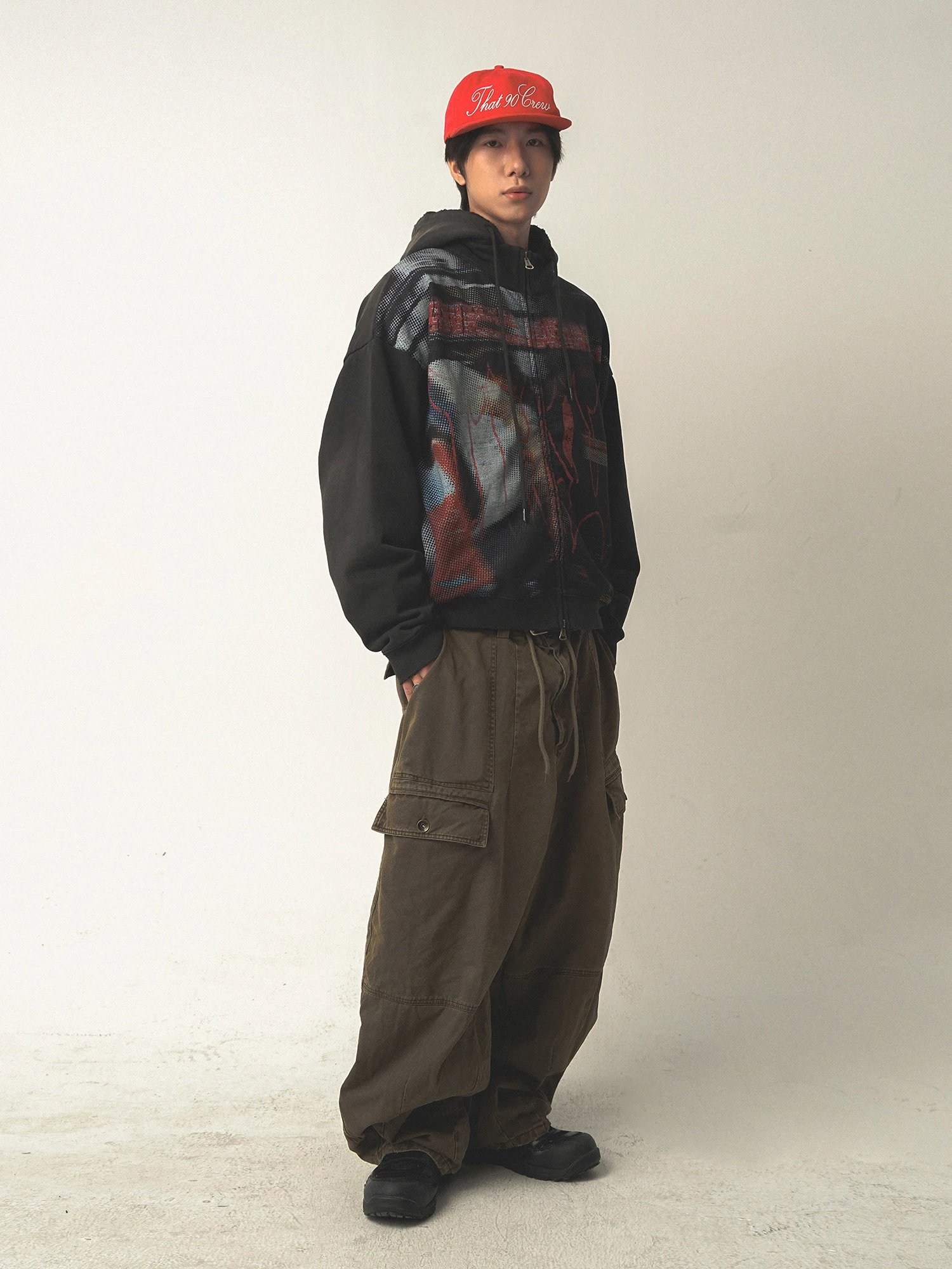 TH90 25FW [Distorted Dream] Fully printed digital direct printing hooded small high neck warm cardigan sweatshirt
