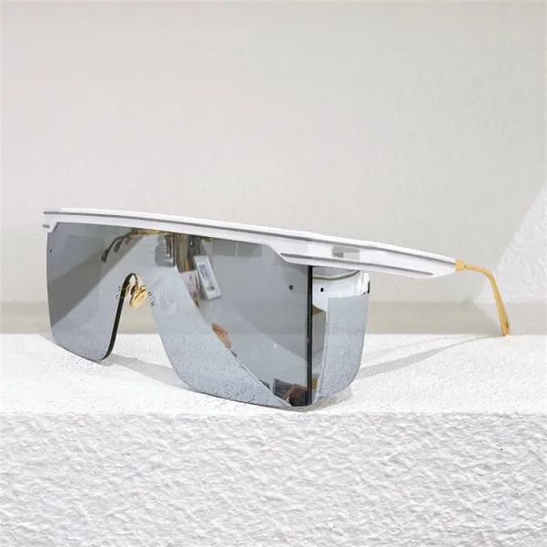 Design Shield Sunglasses White Silver Mirror Lens Eyewear - 1