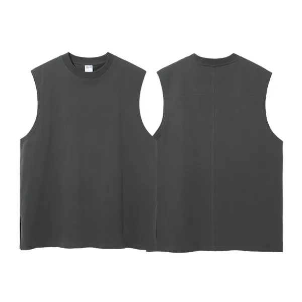 Design Basic Sleeveless Crewneck Top Charcoal Gray Vest-Top - 1