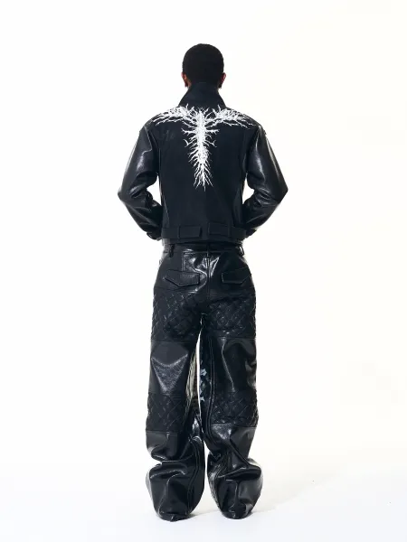 Design Quilted Vinyl Wide-Leg Pants Black - 6