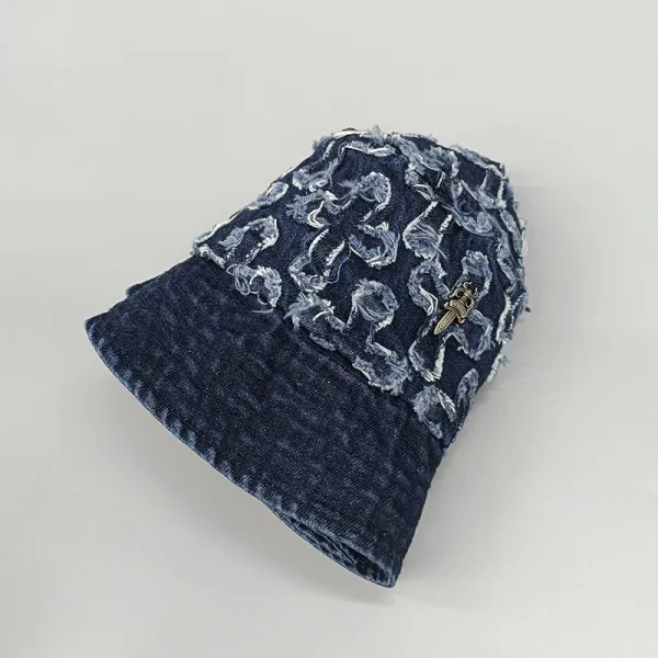 Chrome Hearts Denim Bucket Hat with Cross Motif and Dagger Pin Navy - 4