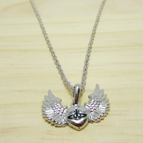 Vivienne Westwood Angel Wing Heart Pendant Necklace Silver Jewelry - 4