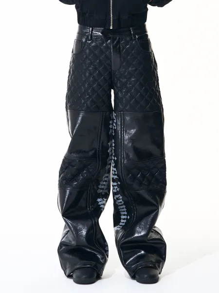 Design Quilted Vinyl Wide-Leg Pants Black - 2