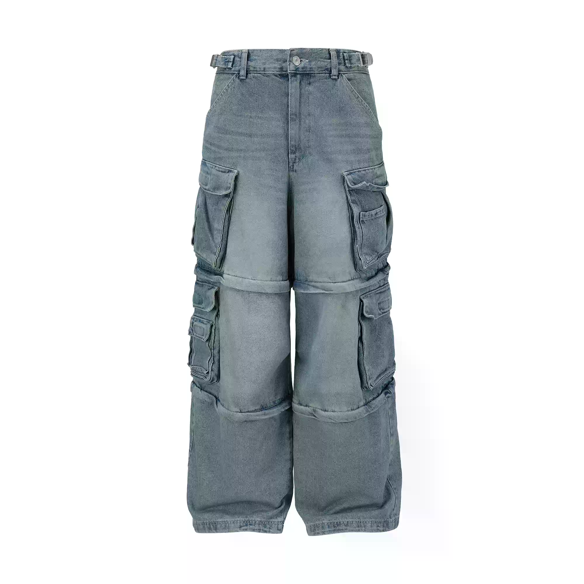 Design Cargo Denim Pants Gray Jeans - 5