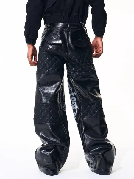 Design Quilted Vinyl Wide-Leg Pants Black - 4