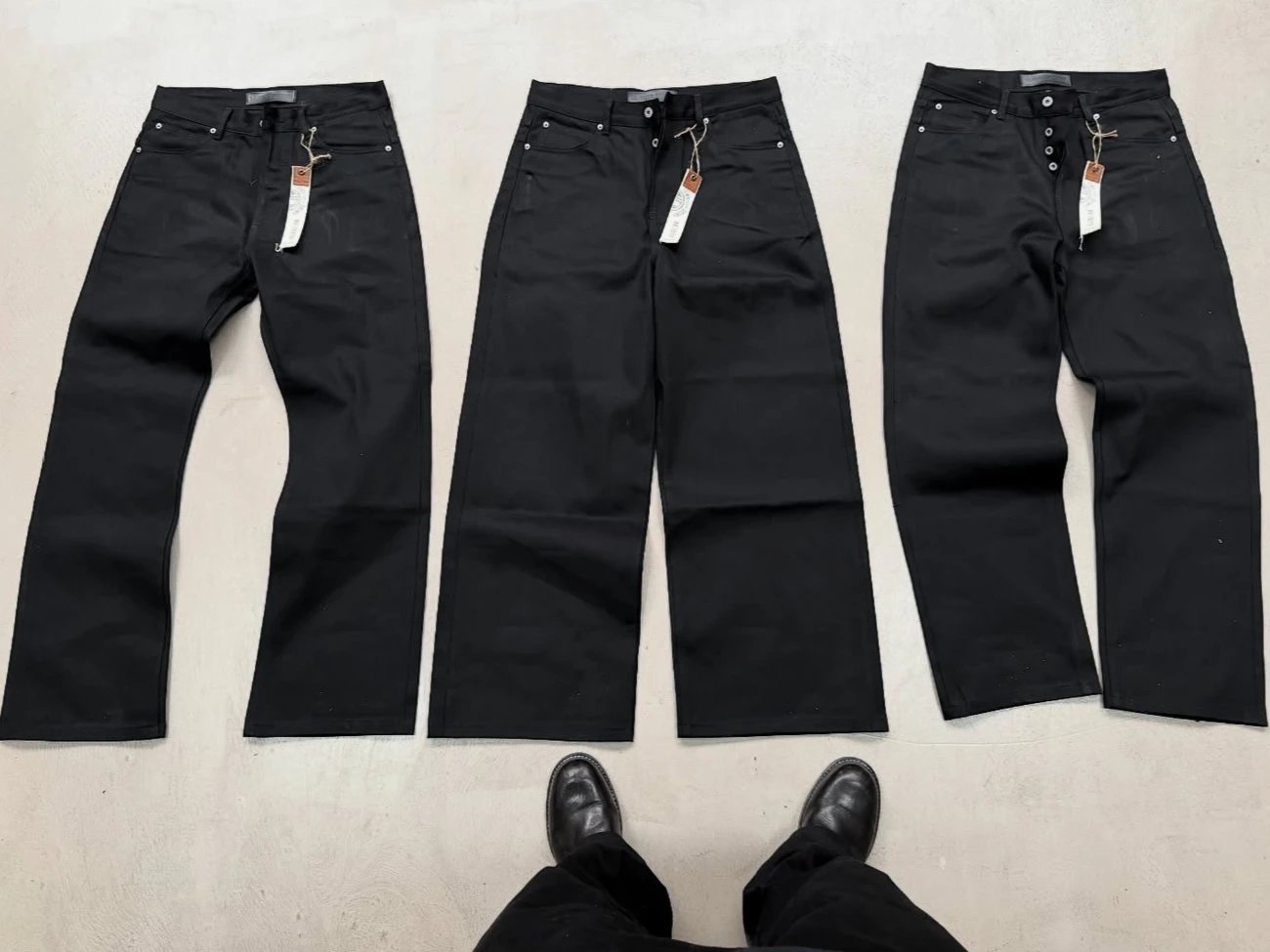 No Faith Studios Straight-Leg Flared Pure Black Raw Denim Bootcut Pants Japanese Red-Edged Raw Denim JeansProduct LinkRefresh