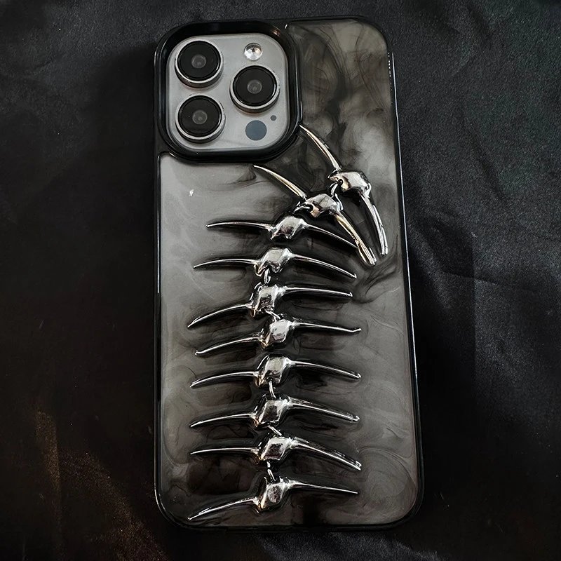 Design Spine-Inspired 3D Metal Spike Phone Case Transparent Black - 4