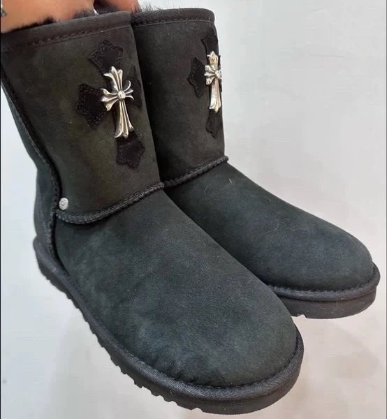 Chrome Hearts Cross Embellished Black Suede Ankle Boots