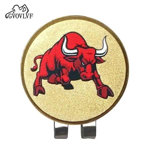 Design GVovlvf Bull Golf Ball Marker Clip Gold Red Accessories - 1