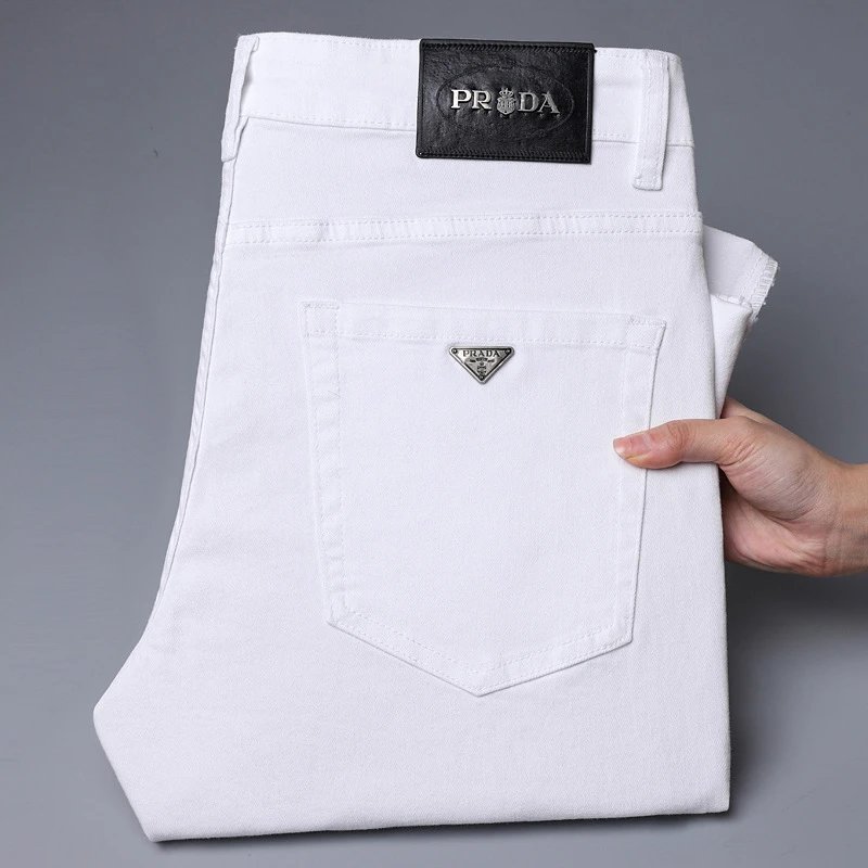 Spring/Summer Men's Jeans from Xintang, Guangzhou - Korean Style Skinny Stretch Slim Fit, Cross-border European Brand, Cotton Stretch, Black/White