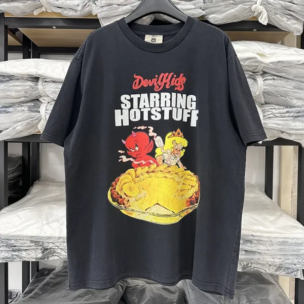 Design Devil Hids Starring Hotstuff Graphic T-Shirt Black Tops.t Shirts - 1