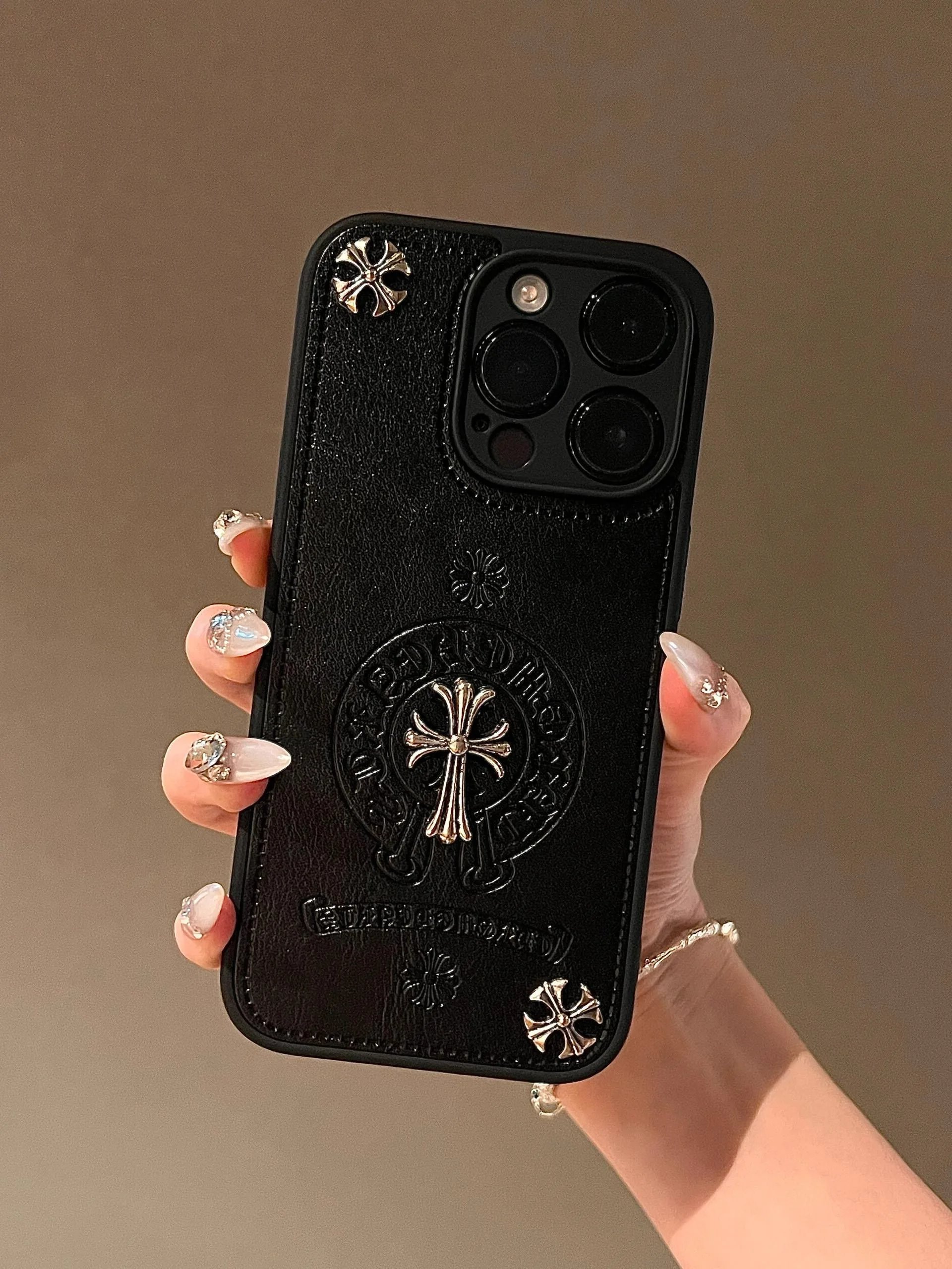 Chrome Hearts Cross Motif Leather Phone Case Black - 3