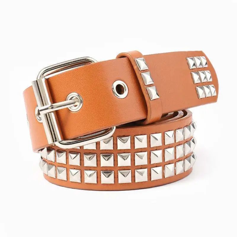 Brown Belt with Silver Pyramid Studs 3.5*105