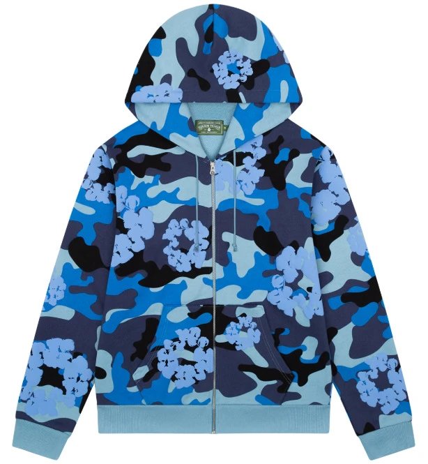 Camouflage Zipper Hoodie with Foam Print, High-Street Vintage Pullover
