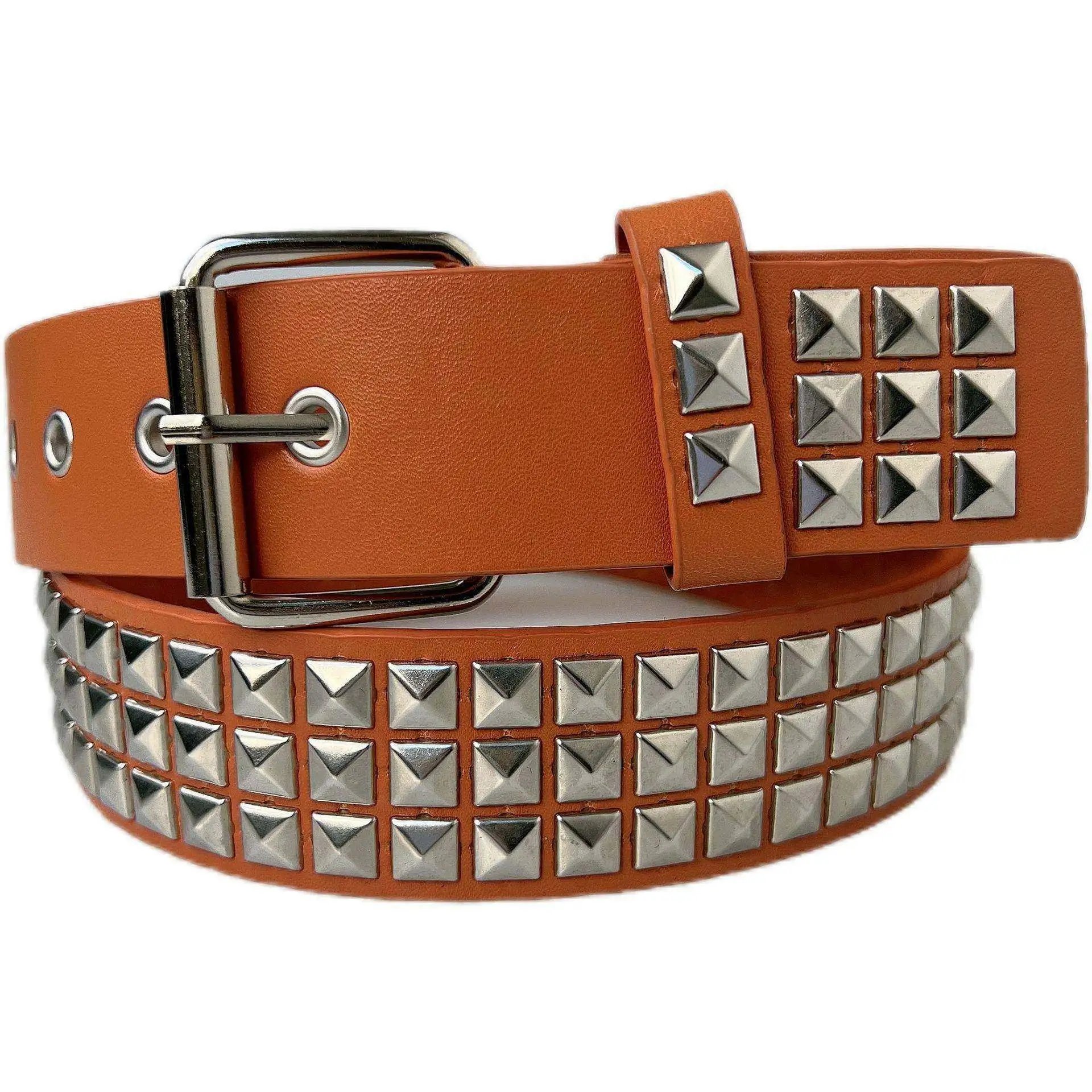 Square Bead Rivet Metal Belt Pyramid Studded Unisex Belt Korean Style Trendy Punk Rock Hardware Pants Belt