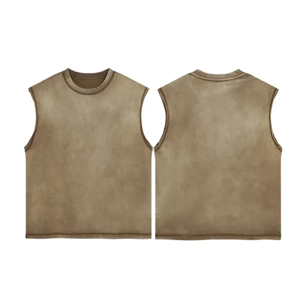 Design Sleeveless Crop Top Olive Washed Vest Top - 1