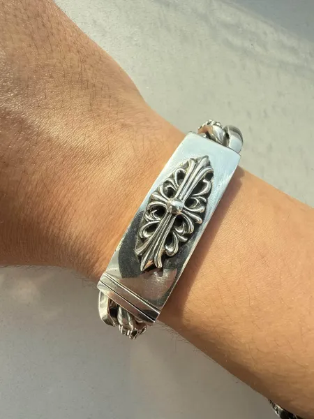 Chrome Hearts Fleur-de-Lis Curb Chain Bracelet Silver Jewelry - 4