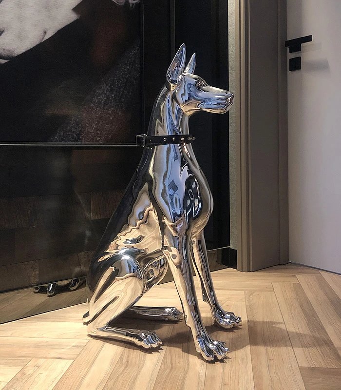 Design Doberman Sculpture Silver Chrome Home Decor Accessories - 2