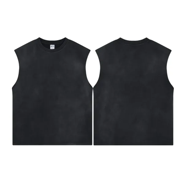Design Oversized Sleeveless Tee Black Vest Top - 1