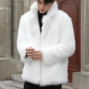 Design Faux Fur Collar Coat White Outerwear