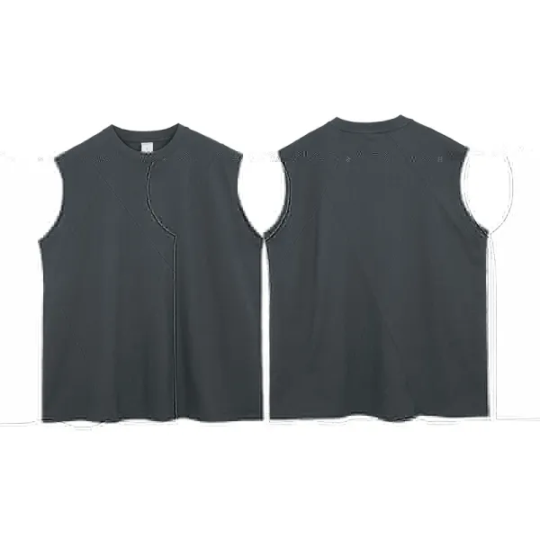 Design Minimalist Asymmetrical Cut Sleeveless Top Charcoal Gray Vest-Top - 1